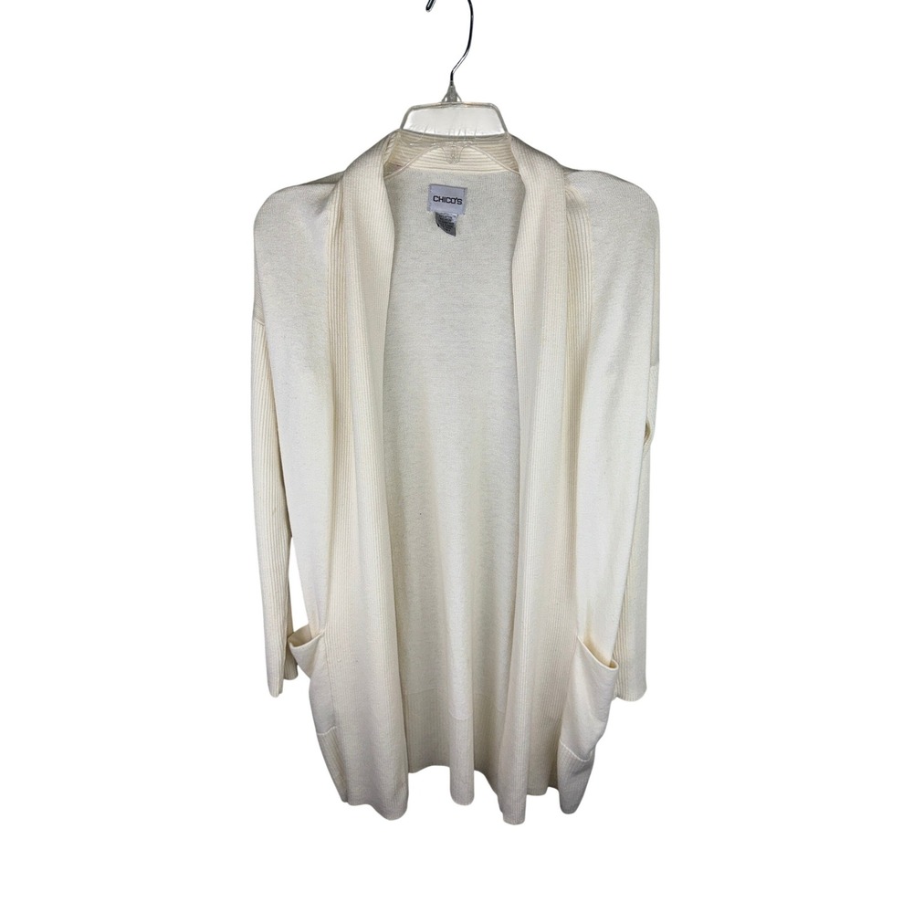 Chico's Women Cream‎ Open Front Cardigan Cotton Rabbit Hair Blend Size 0 XS S